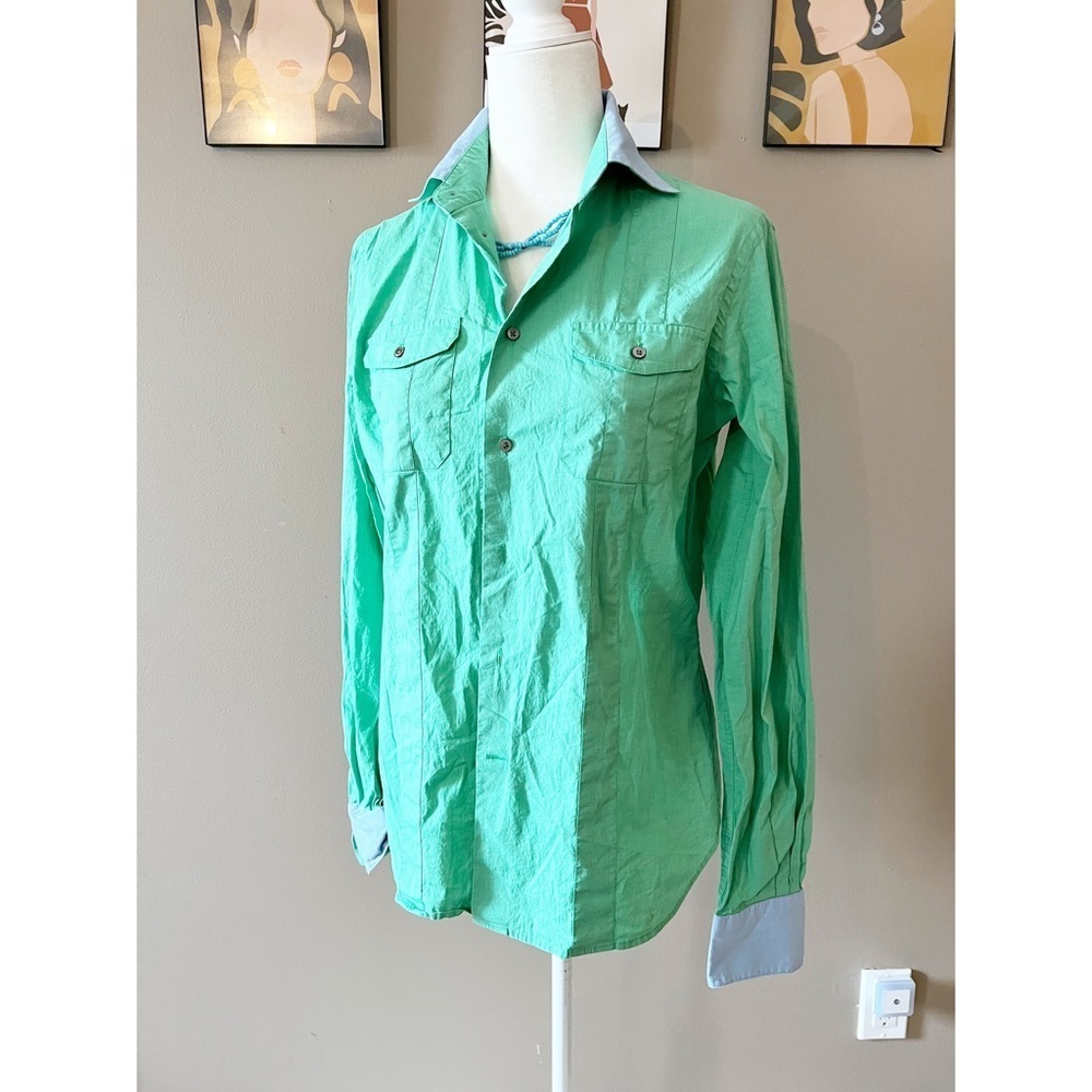 Facconable Green Long Sleeve Button Front Top - image 1